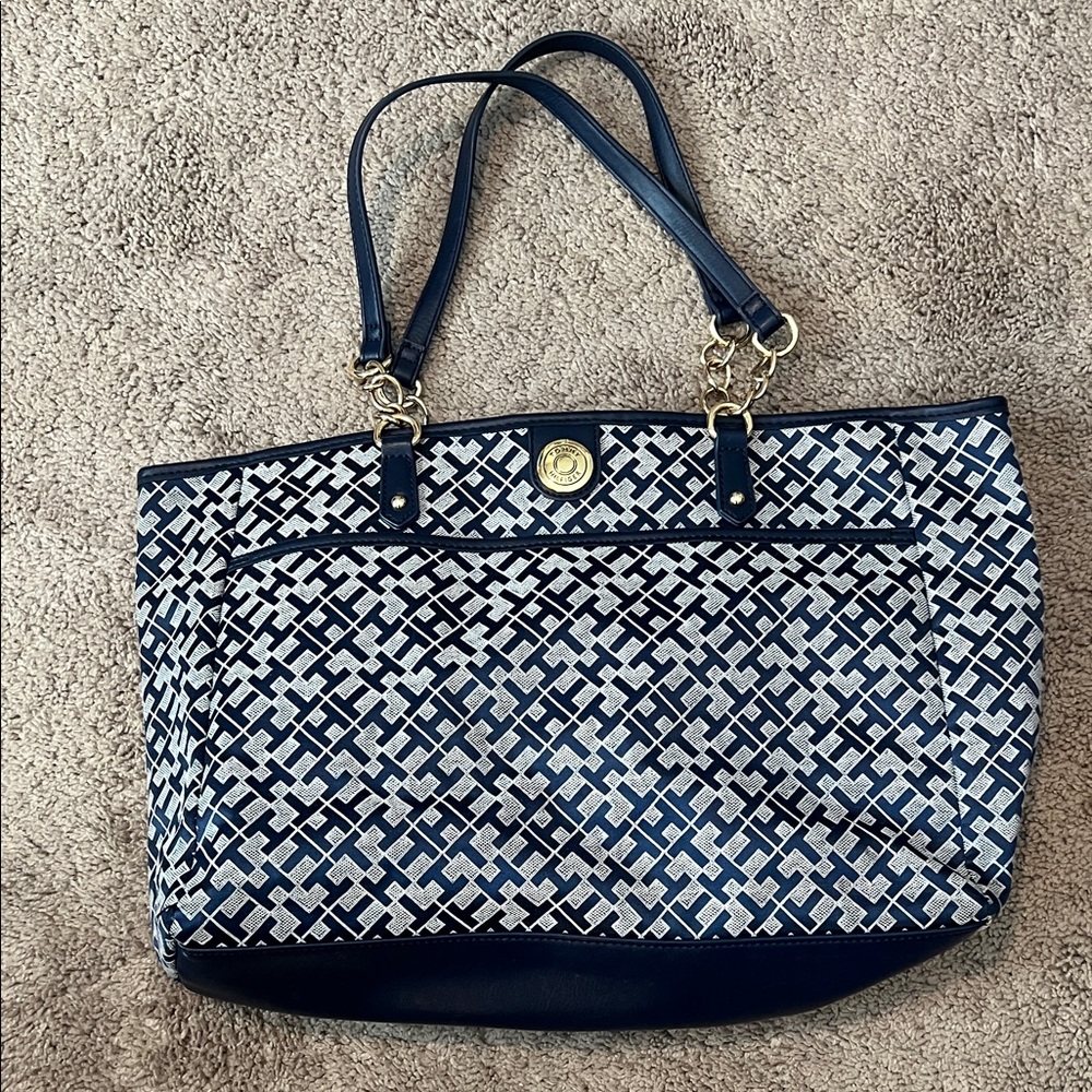 Tommy Hilfiger Blue and White Patterned Tote